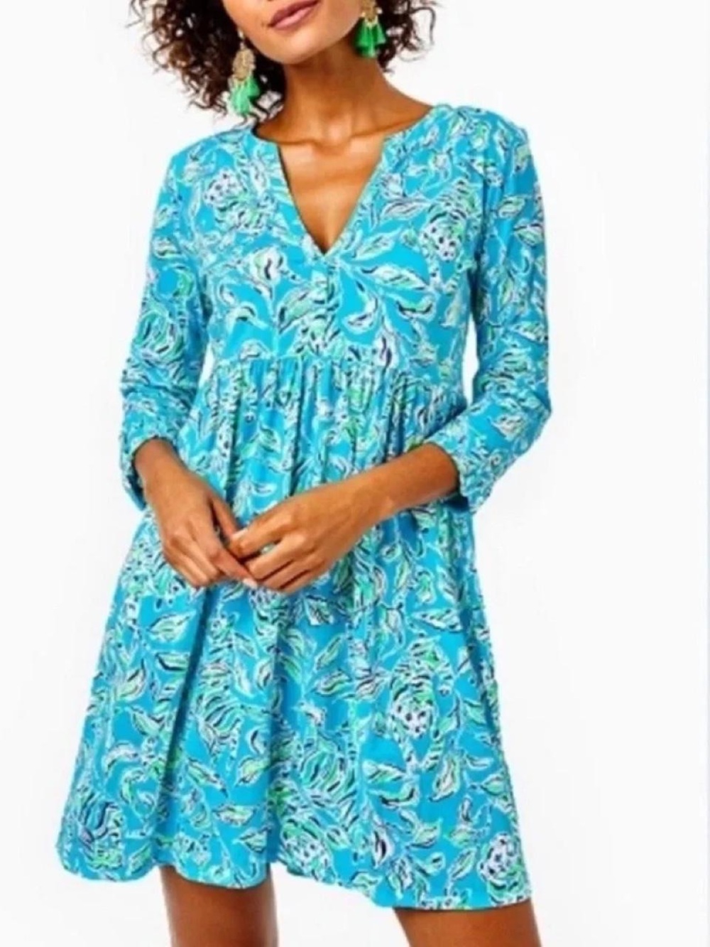Lilly Pulitzer Light Blue Floral V-Neck Women’s Shift dress